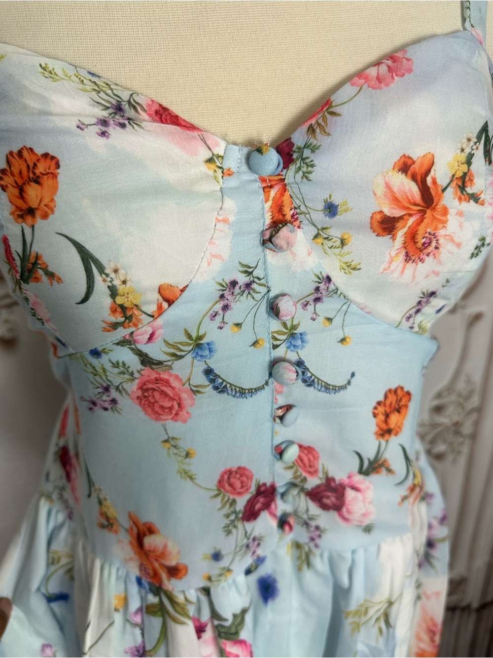 Billabong Pastel Blue Floral Sweetheart Maxi Dress - Picture 9 of 13
